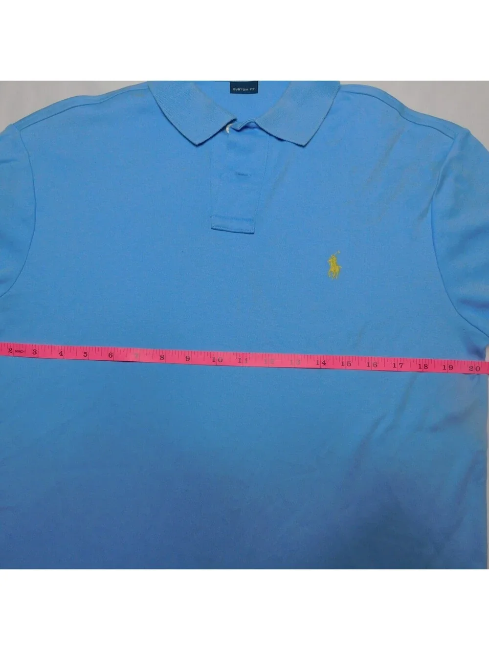 Polo Ralph Lauren Shirt Mens Medium M Blue Custom Fit Yellow Pony Cotton Polo